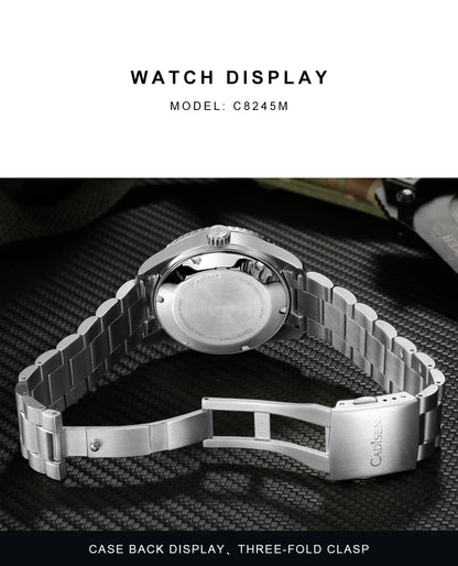 CADISEN Mechanical Automatic Watch Luxury Sapphire Japan MIYOTA 8215 Blue Wristwatch Ceramic Ring Waterproof Gift Men Watch