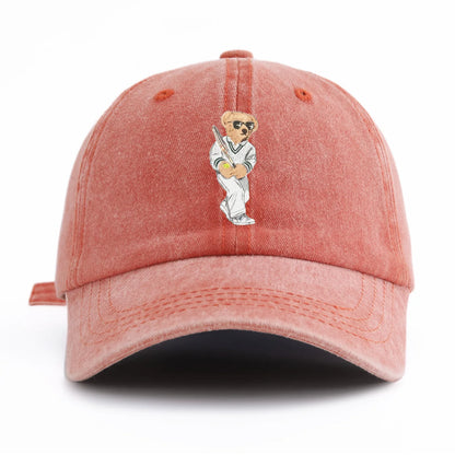 1pc Baseball Bear Print Washed Baseball Cap for Adults,  Minimalist Retro Style Casual Soft Adjustable Dad Hat, Perfect As Gift