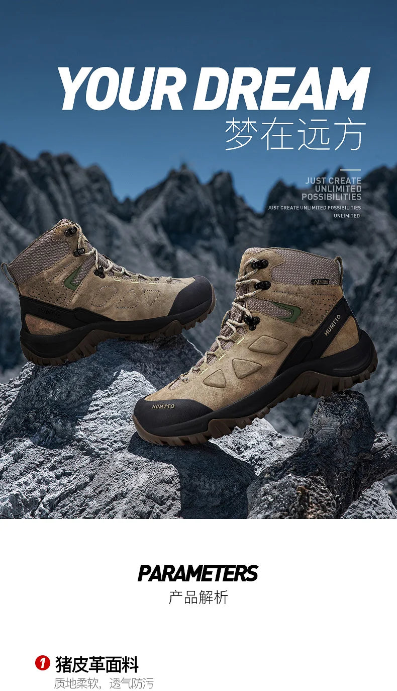 HUMTTO Buty trekkingowe męskie wodoodporne buty myśliwskie taktyczne pustynne buty bojowe za kostkę do trekkingu dla mężczyzn i kobiet ciepłe skórzane sneakersy