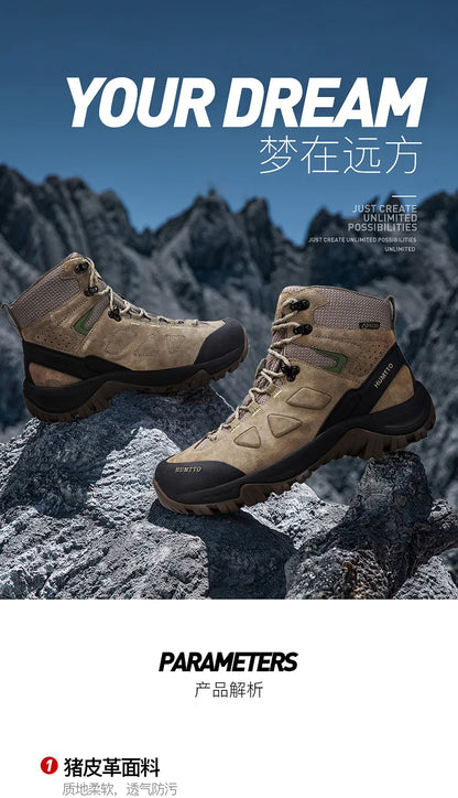 HUMTTO Buty trekkingowe męskie wodoodporne buty myśliwskie taktyczne pustynne buty bojowe za kostkę do trekkingu dla mężczyzn i kobiet ciepłe skórzane sneakersy