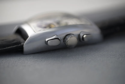 CASENO csúcsminőségű luxusmárka férfi teljesen automatikus mechanikus tourbillon karóra naptárral, éjszakai világítással, tonneau alakú, áttört karóra -577G