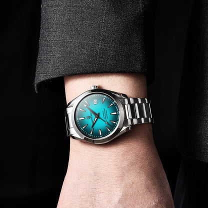 Luxe herenhorloge van PAGANI DESIGN – Mechanisch automatisch model (kaliber 8215), van roestvrij staal, waterdicht, met datumweergave en lichtgevende wijzers