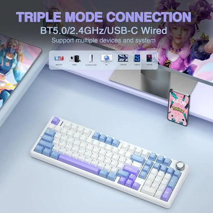 AULA F99 PRO Wireless Gaming Mechanical Keyboard 99 Keys Hot Swappable Gasket Structure 96% 8000mAh Battery Keyboard with Knob