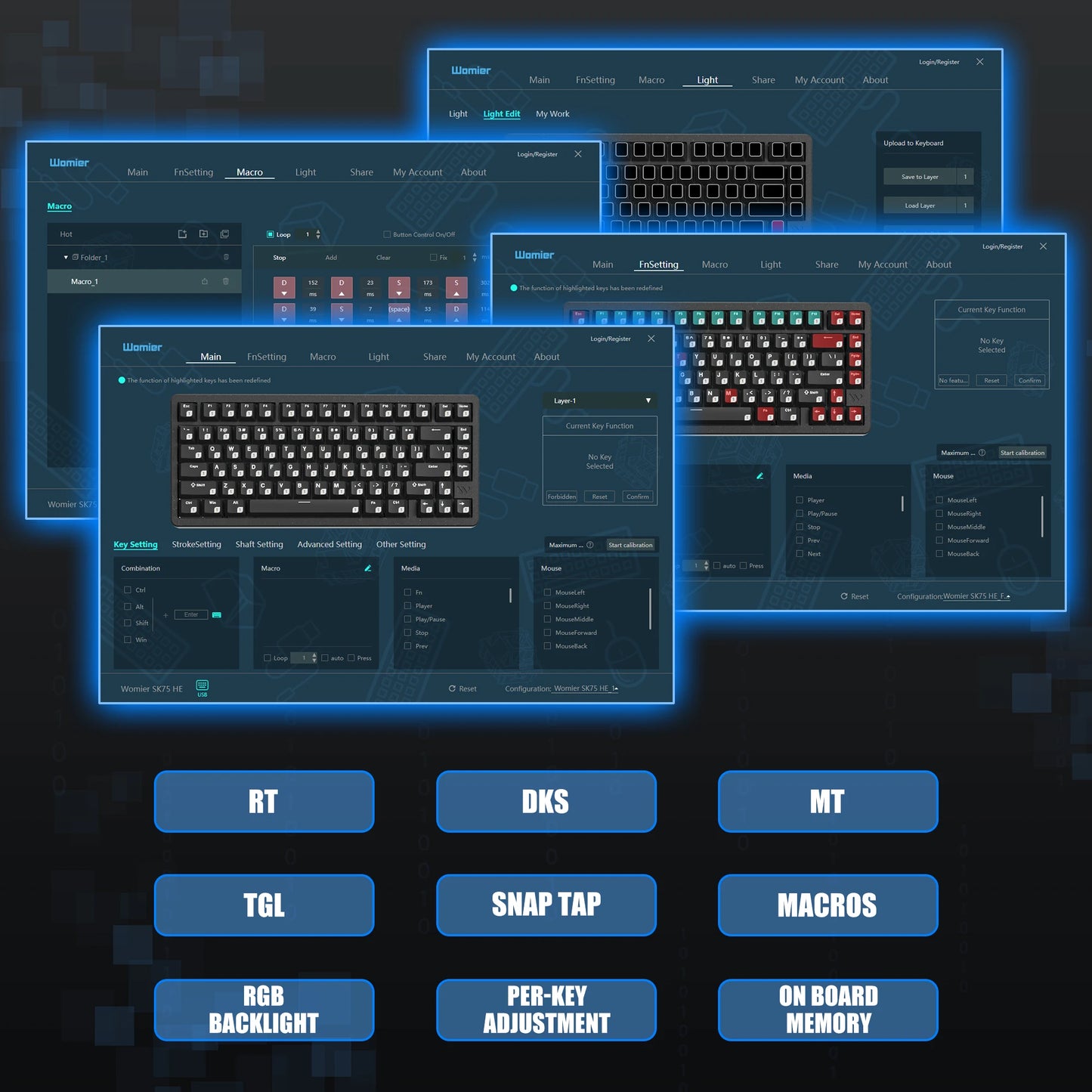 Womier SK75 TMR 3-Modes Wireless Magnetic Mechanical Keyboard Hot Swap Gasket Full Aluminum Gaming Keyboard RGB Keyboard for PC