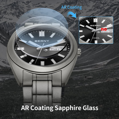 BERNY Titanium Watch for Men Super Light Weight Wristwatch Super Luminous Sapphire 10ATM Waterproof Sport Field Quartz Watches