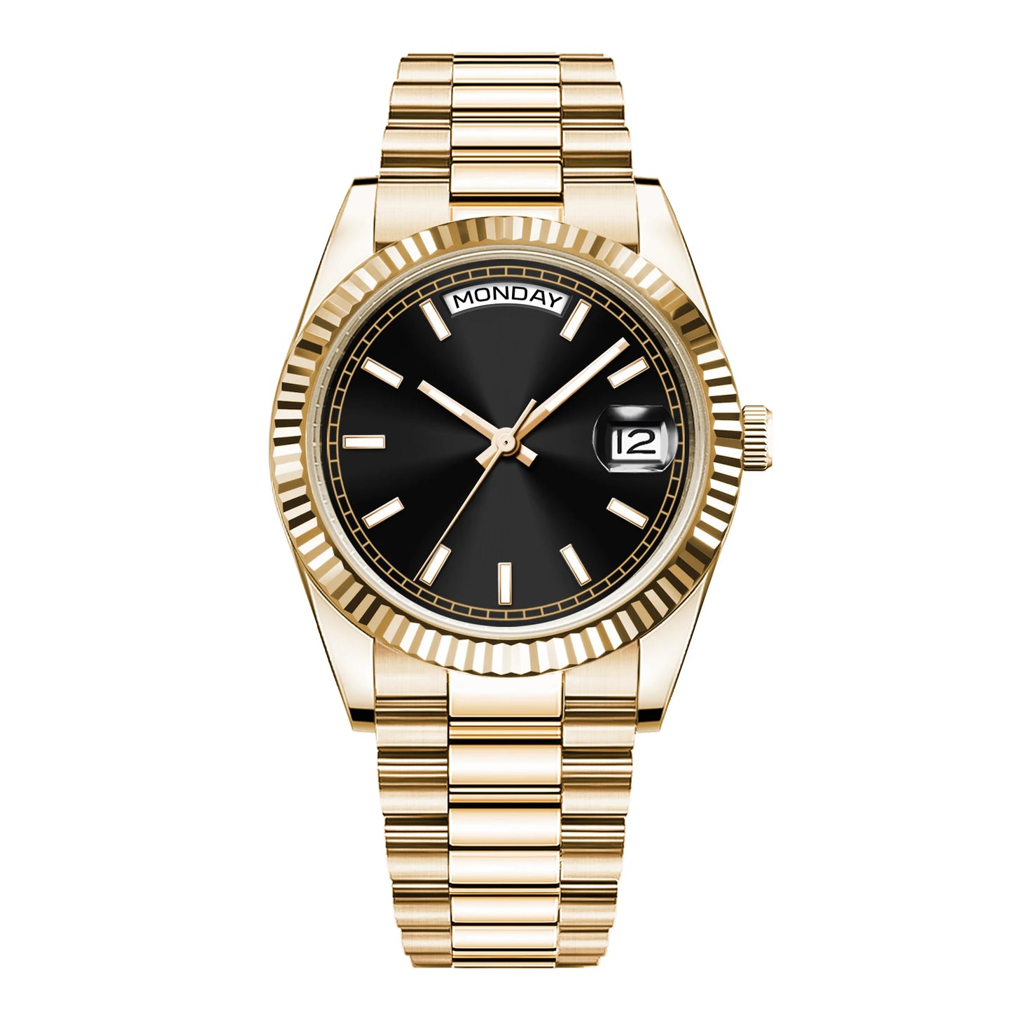 Reloj mecánico CORGEUT NH36 para hombre con indicador de día y fecha, brazalete President, caja de acero, bisel arqueado roscado, waterp
