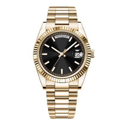 Reloj mecánico CORGEUT NH36 para hombre con indicador de día y fecha, brazalete President, caja de acero, bisel arqueado roscado, waterp
