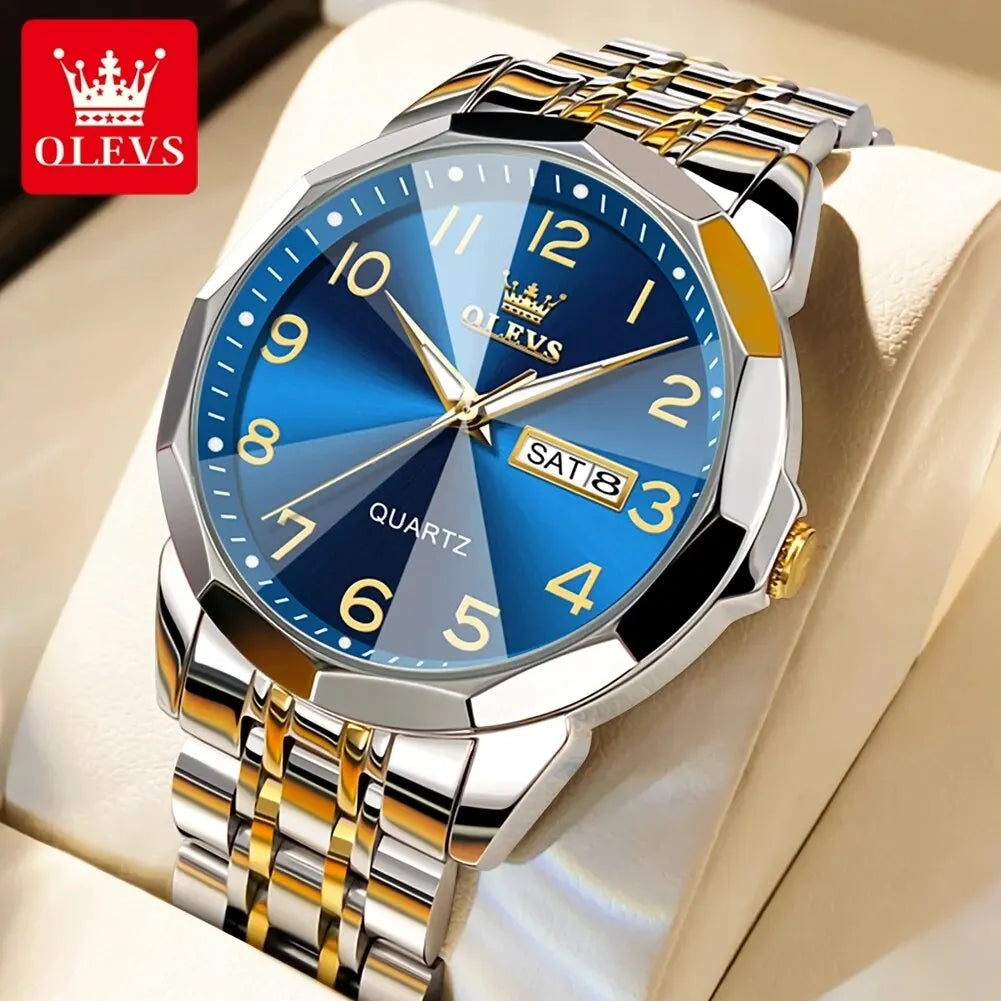 Montre pour homme OLEVS 9970 – Modèle élégant avec cadran numérique, affichage de la date et du jour, étanche, luminescente, à quartz – Montre de luxe originale