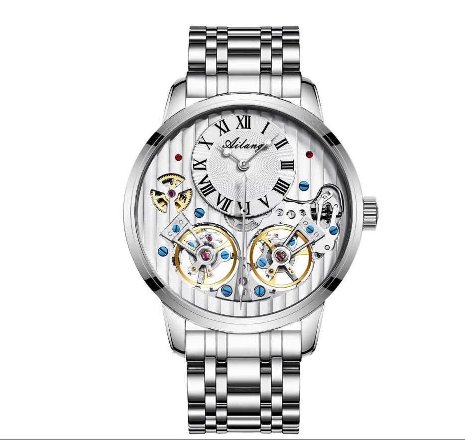 AILANG watch men's advanced expensive automatic mechanical watch Rome double tourbillon waterproof watch.