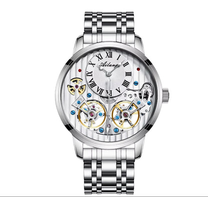 AILANG watch men's advanced expensive automatic mechanical watch Rome double tourbillon waterproof watch.