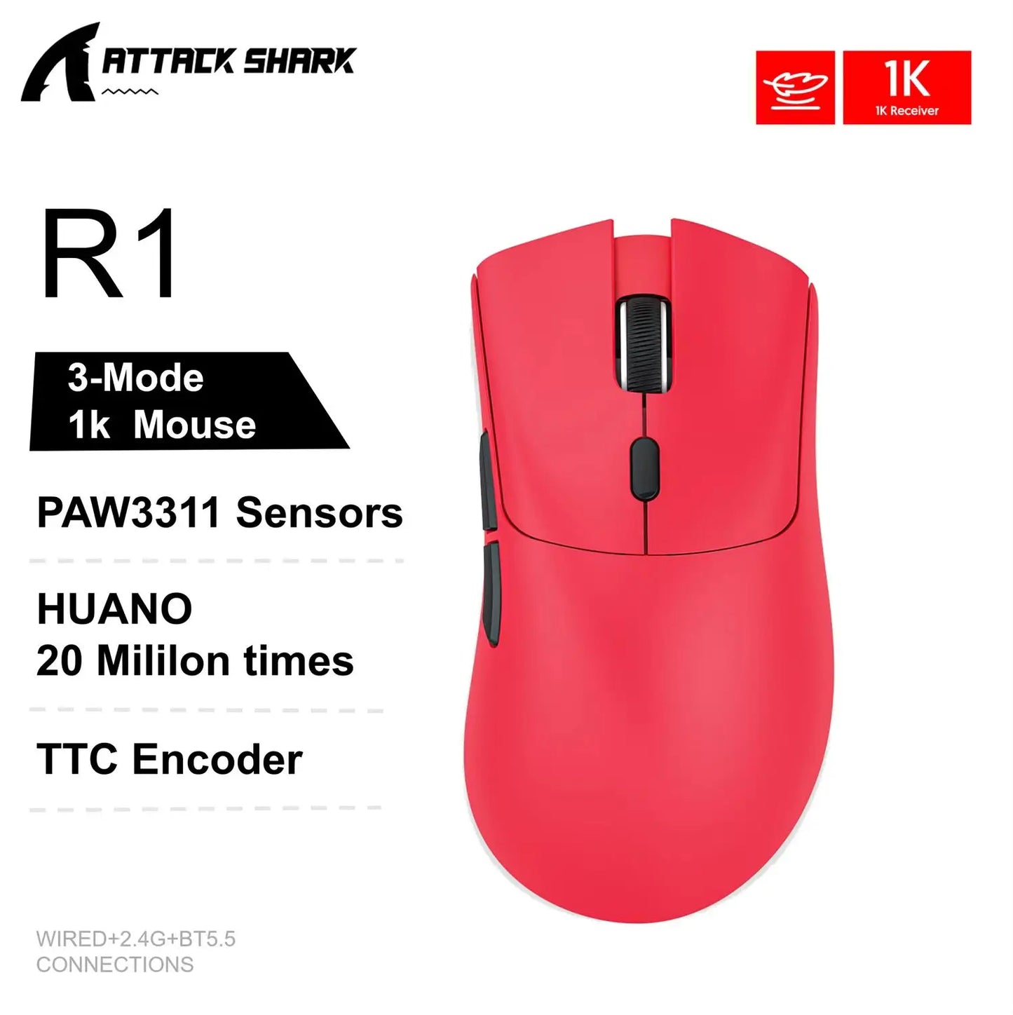 Attack Shark X11&R1 Tri-Mode Bluetooth trådløs mus med opladningsbase, RGB, ergonomisk letvægtsmus, PC-gamer-tilbehør