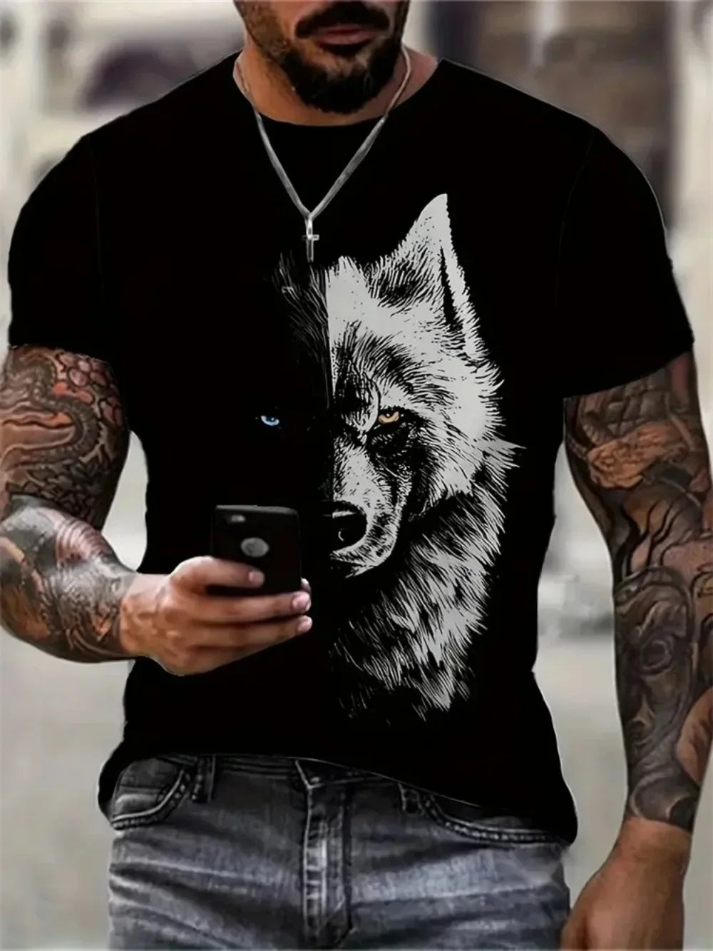New Men's Wild Wolf Pattern T-shirt Summer Streetwear Outdoor Breathable Casual T Shirt Tops 3D Print Tees Fashion Man Clothes
