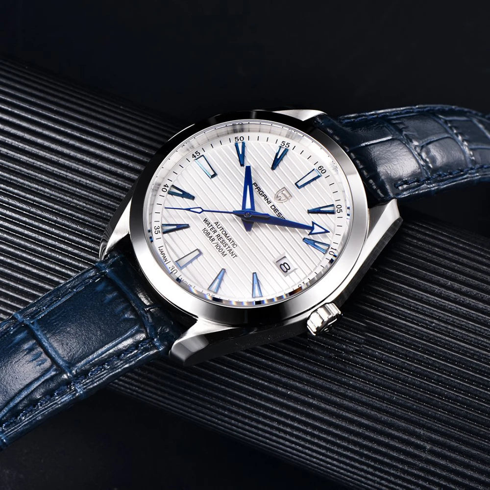 Luxe herenhorloge van PAGANI DESIGN – Mechanisch automatisch model (kaliber 8215), van roestvrij staal, waterdicht, met datumweergave en lichtgevende wijzers