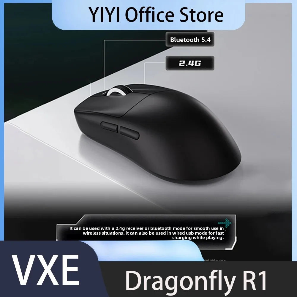 Mouse wireless ergonomico leggero VXE Dragonfly R1 con sensore PAW3395, mouse da gaming tri-mode a bassa latenza per PC, giocatori, ufficio e regalo