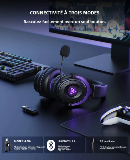 Oneodio EKSA E900 WT 2.4G Wireless Gaming Headset Tri-Mode Over Ear Bluetooth Headphones Gamer With Mic RGB For PC PS4 PS5 80Hr