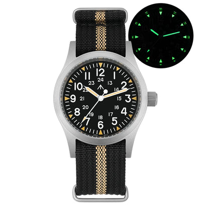 Militado ML05 Vintage Field Watch  VH31 Sweep Quartz Movement, Domed Sapphire Crystal, 38mm, Luminous & 100M Waterproof
