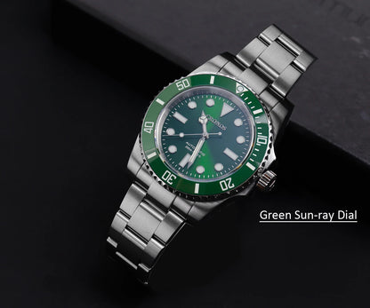 Cronos Sub Diver Men Watch No Date PT5000 Brushed Bracelet Ceramic Bezel 200 meters Water Resistant