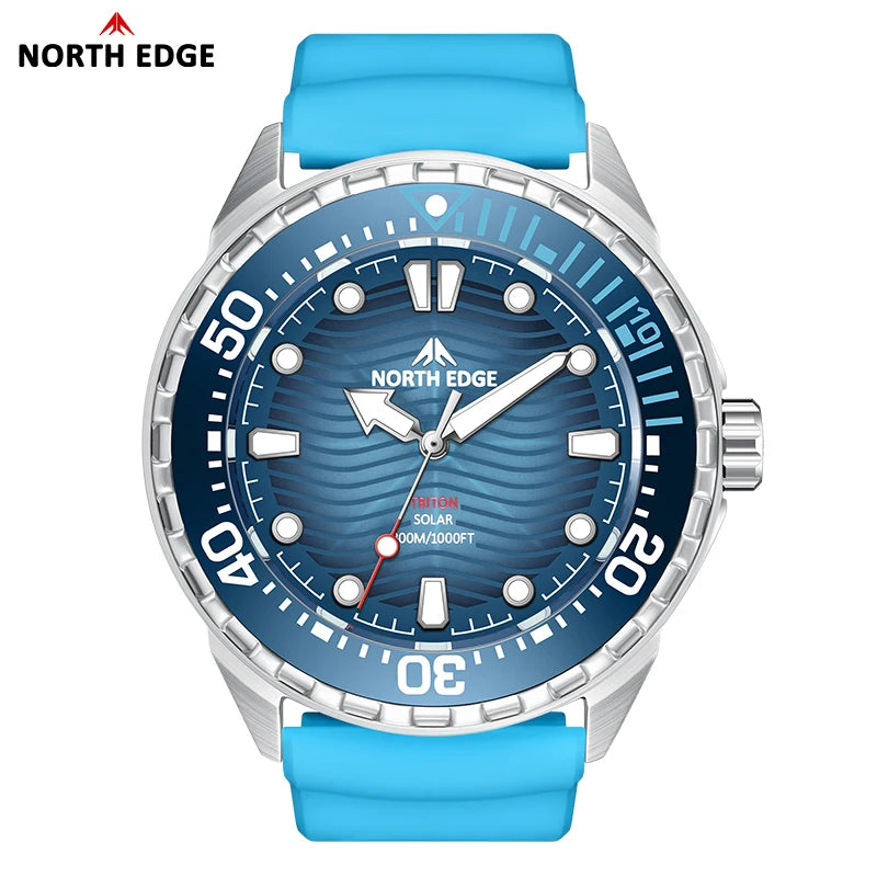 NORTH EDGE NEW+ TRITON-TI titán napelemes búváróra, luxus kvarc karóra férfiaknak, 300 m vízállóság, 180+ napos üzemidő