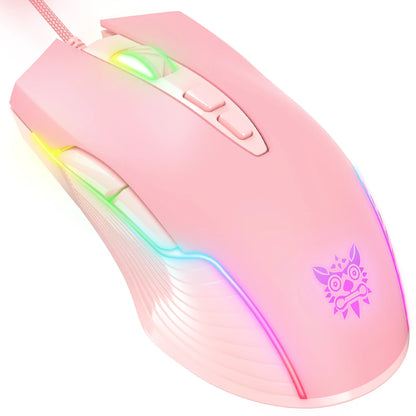 Drátová herní myš ONIKUMA, 6 úrovní nastavení, 6400 DPI, 7 programovatelných tlačítek, 7 režimů RGB osvětlení, ergonomická myš pro PC hráče