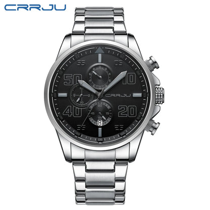 CRRJU men’s watch – Luxury chronograph, large dial, stainless steel, water-resistant, with date display