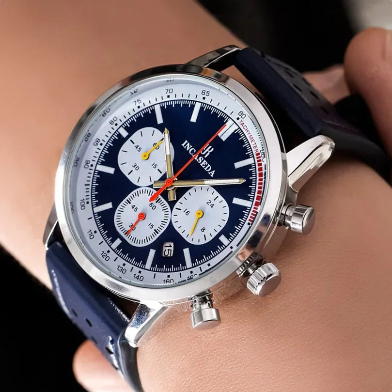 INCASEDA kronográf, multifunkciós kvarcmozgású, férfi luxussorozatú, rendkívül fényes, világító, divatos kvarcóra