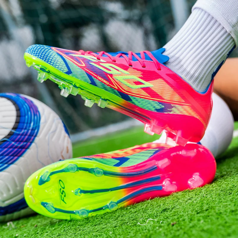 NOUVEAU Chaussures de football roses pour hommes, à enfiler, antidérapantes, crampons de football pour garçons, chaussures d'entraînement TF/FG, Chuteira Campo 35-45