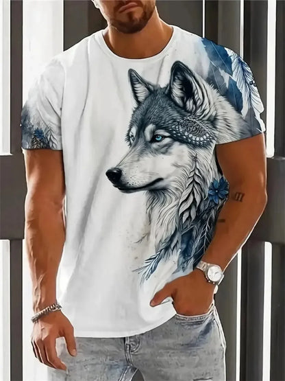 New Men's Wild Wolf Pattern T-shirt Summer Streetwear Outdoor Breathable Casual T Shirt Tops 3D Print Tees Fashion Man Clothes