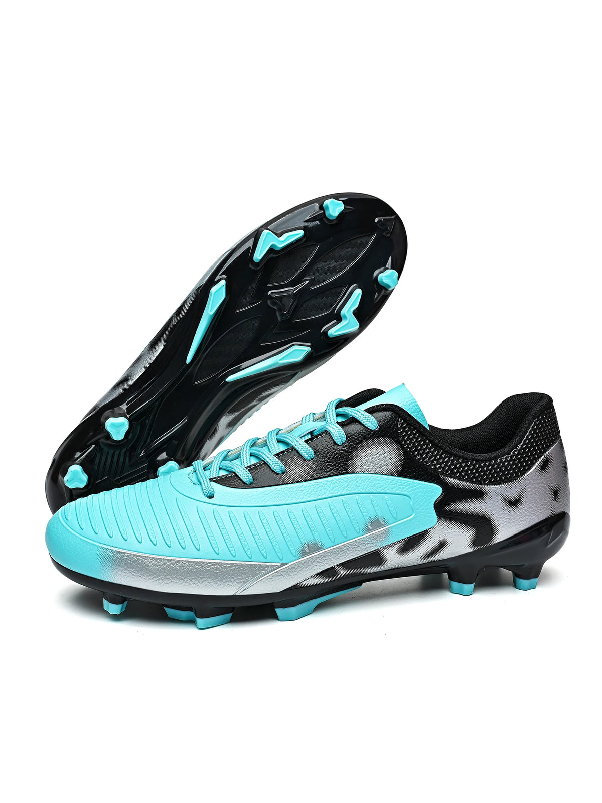 Chaussures de football pour hommes, modèle AG FG, tige en tricot ultra-léger, soutien stable de la voûte plantaire, idéales pour les entraînements prolongés sur terrain de gazon extérieur.