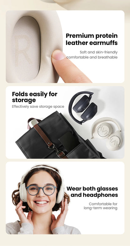 HAYLOU S30 Wireless Bluetooth 5.4 Headphones – 43dB Adaptive Noise Cancelling ANC Headset, 40mm Drivers, 80H Playtime, Hi-Res Audio Over-Ear Headphones