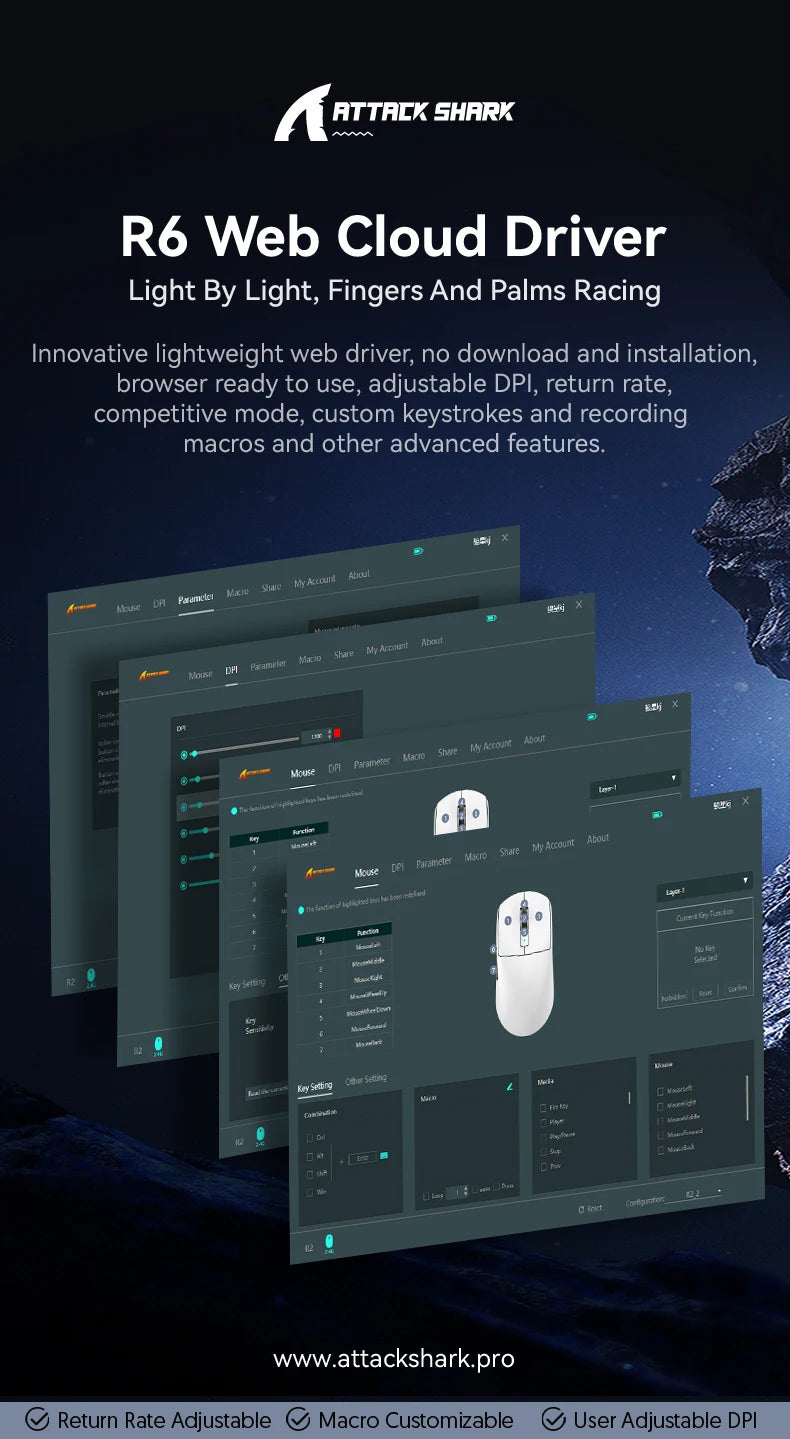 ATTACK SHARK R6 PAW3950MAX Wireless Gaming Mouse, 8Khz Polling, Ultralight 39g, Nordic 52840 MCU,  Omron Optical Microswitches