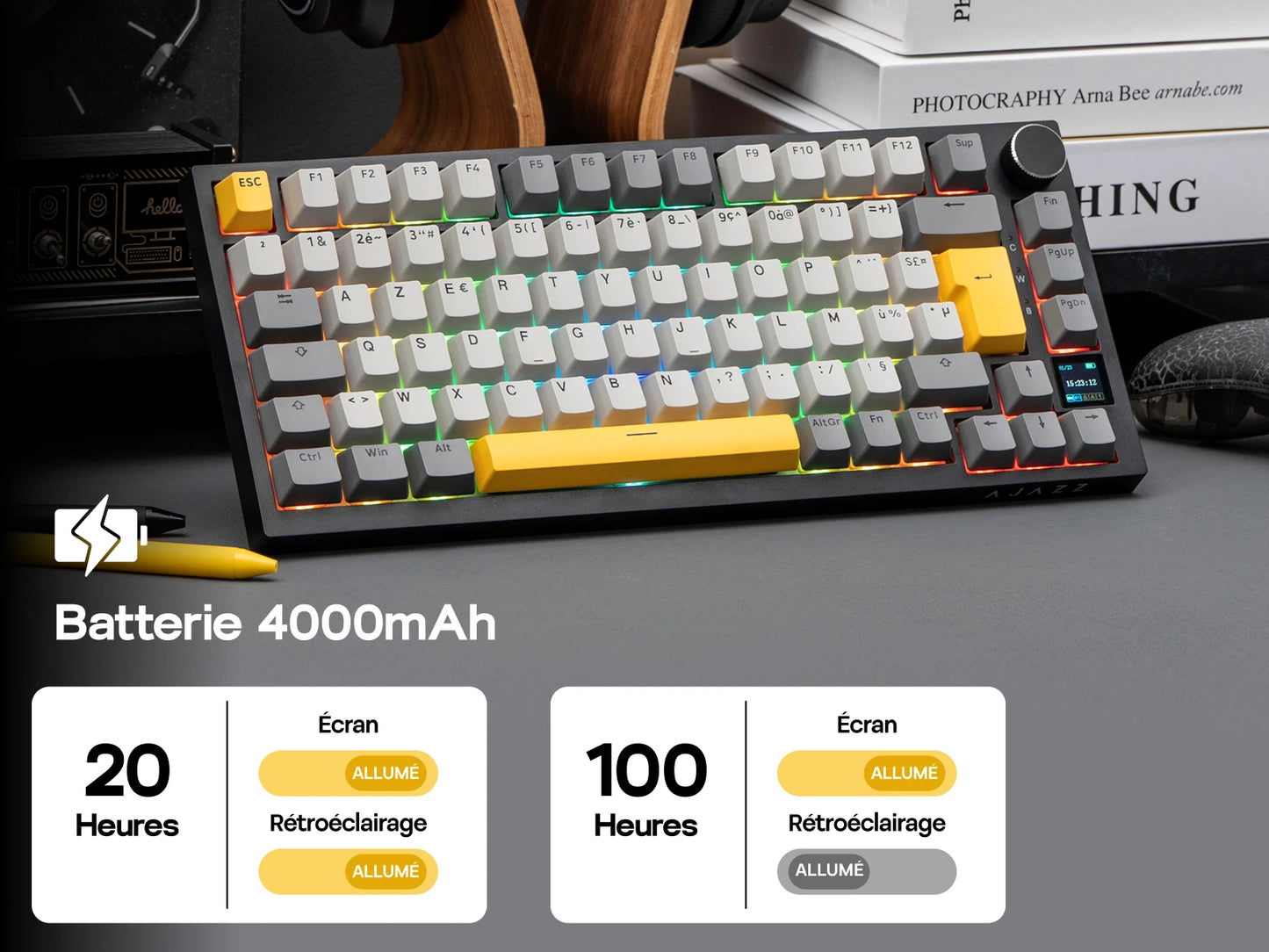 Layout ISO-FR EPOMAKER X AJAZZ AK820 PRO 75% AZERTY Francese Tastiera meccanica hot-swap cablata/BT/wireless 2.4GHz per Win/Mac/PC