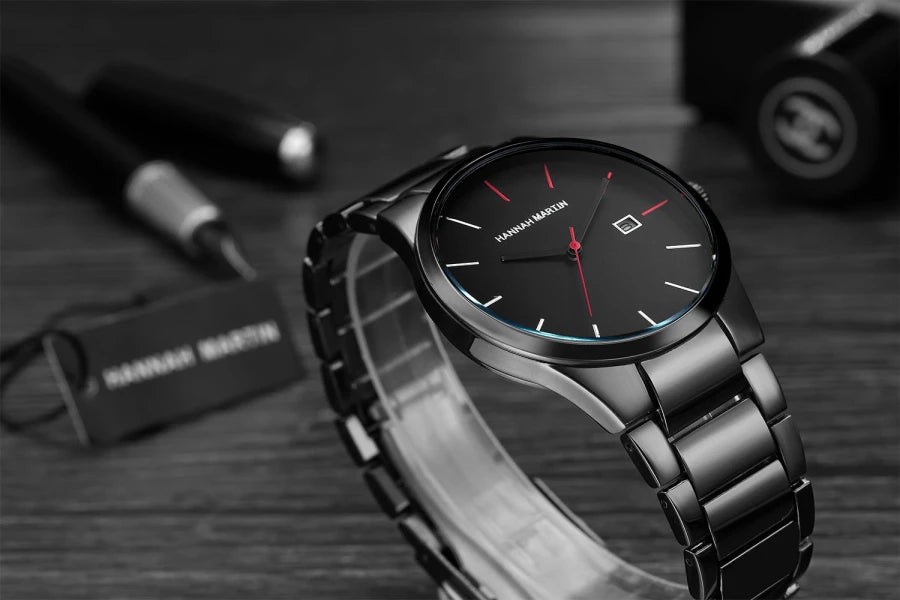 Hannah Martin herreur, rustfrit stålhus, kvartsurværk, urskive på 41 mm, professionelt design, med kalenderfunktion (imitation)