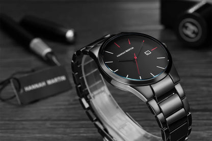 Hannah Martin herreur, rustfrit stålhus, kvartsurværk, urskive på 41 mm, professionelt design, med kalenderfunktion (imitation)