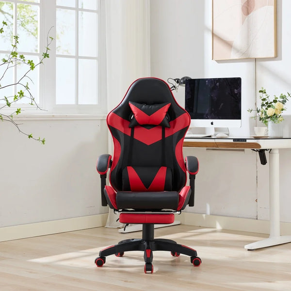 360° Ergonomic Gaming Chair Racing Style Leather Office Chair with Lumbar Support, Headrest, Footrest, Swivel Reclining Computer Gaming Chair