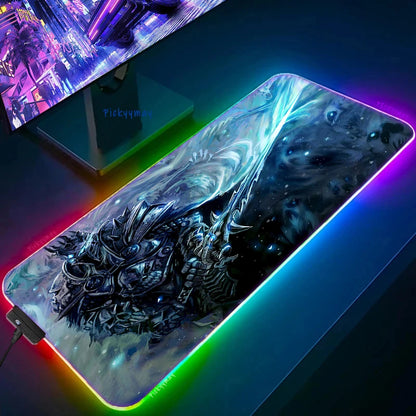 World Of Warcraft LED Backlight Gaming Mousepad Gamer Mousepads RGB Mouse Pad Non-Slip Rubber Deskmats Keyboard Desk Mat WOW