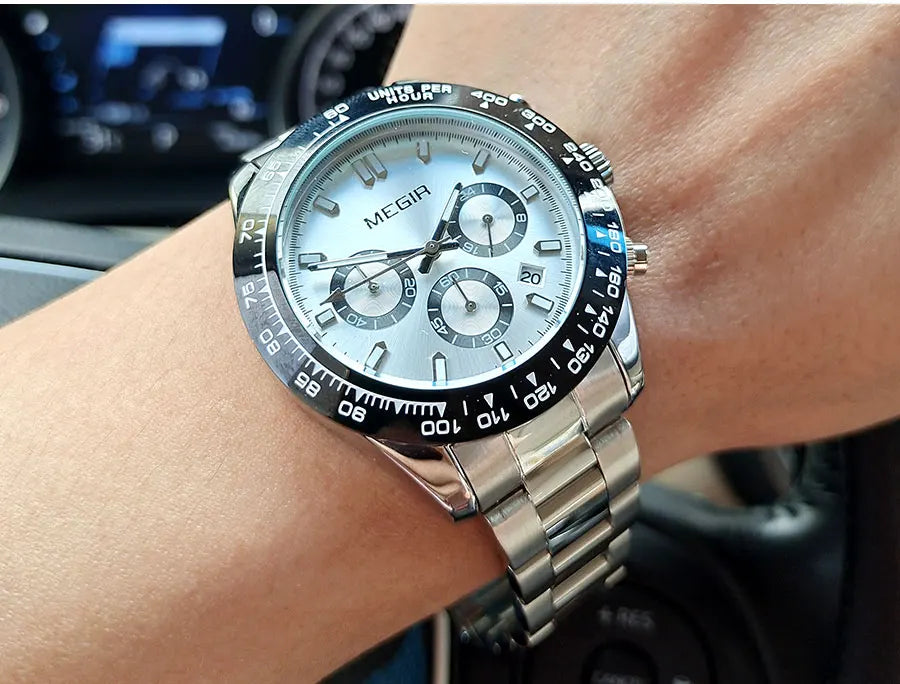 MEGIR Herrenuhr, Luxusmarke, Quarz-Sportuhr, Edelstahlarmband, wasserdicht, Chronograph, Armbanduhr