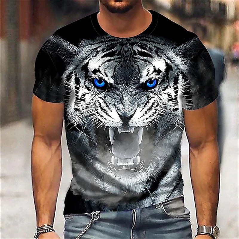 New Fashionable Men's Round-neck Short-sleeved T-shirt 3D Printed Wolf T-shirt Men's Casual Sports Short-sleeved Street Top