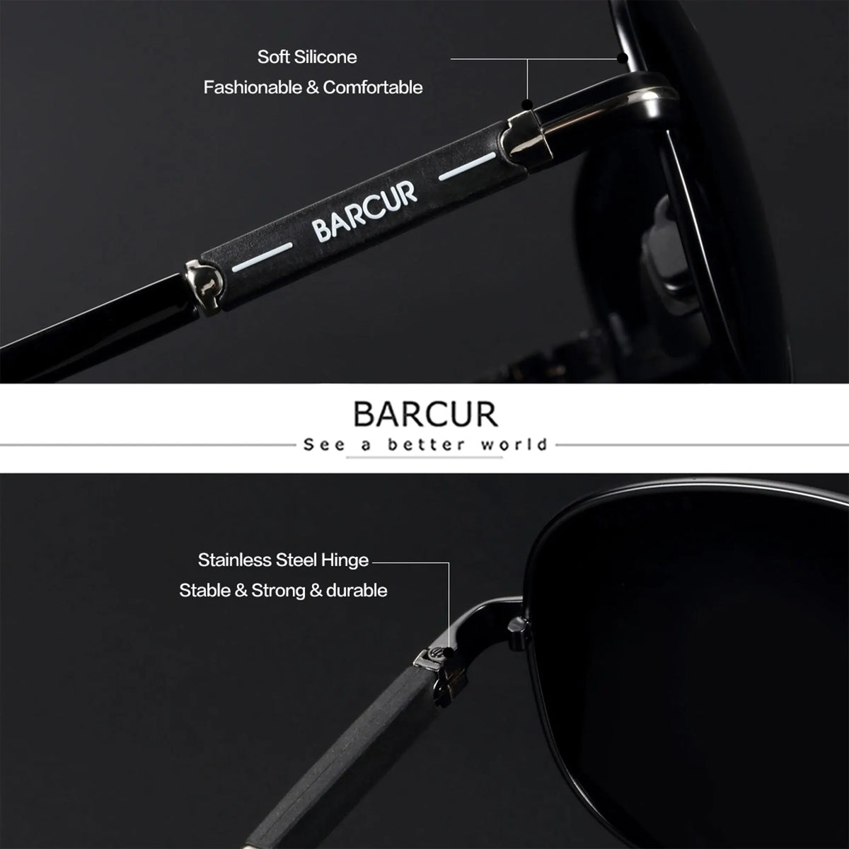 BARCUR polarizált férfi napszemüveg, pilóta napszemüveg férfiaknak, kiegészítők, vezetéshez, horgászathoz, túrázáshoz, szemüveg, Oculos, Gafas De Sol
