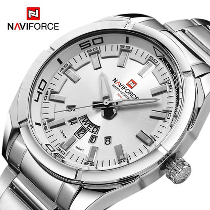 Montre pour homme NAVIFORCE, entièrement en acier, étanche, style décontracté, mouvement à quartz avec affichage de la date – Montre-bracelet de luxe pour homme, d'une marque de premier plan.