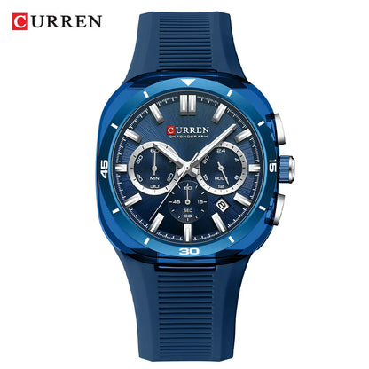 Reloj para hombre CURREN: nuevo modelo de lujo con mecanismo de cuarzo, correa de silicona, estilo deportivo, multifunción, resistente al agua, luminiscente, con indicador de fecha y cronómetro.