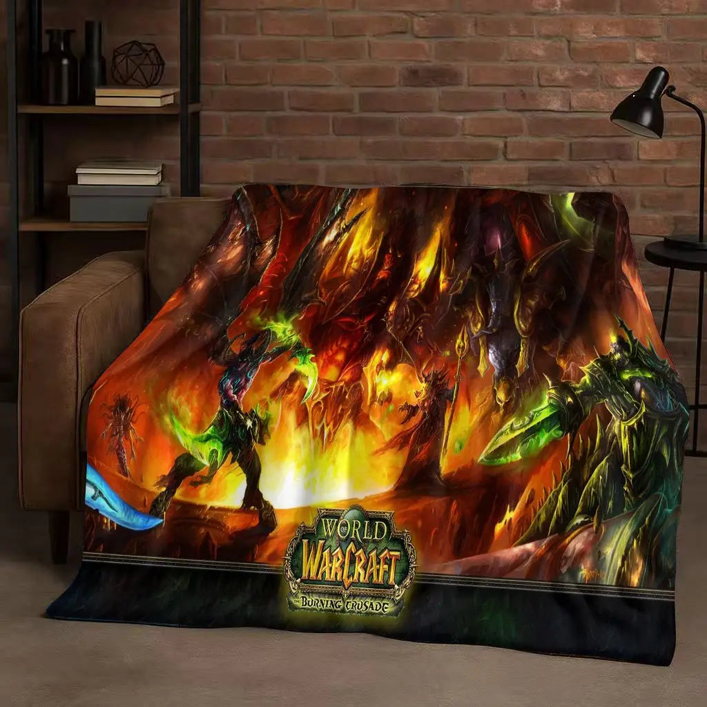 3D WOW World of Warcraft Game Demon Hunter Arthas Cartoon Flannel Blanket,Ultra Soft Plush Throw for Home Bedroom Bed Sofa Cover