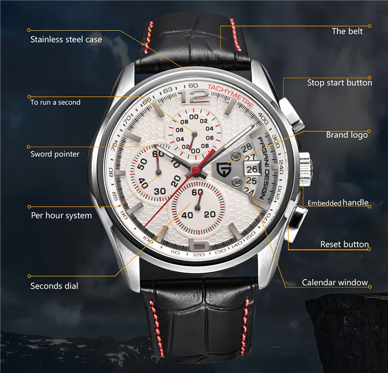 Cronógrafo PAGANI DESIGN para hombre, reloj de cuarzo multifunción de piloto militar, reloj masculino