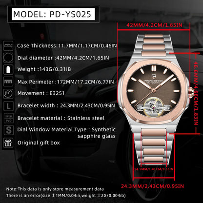 2025 New PAGANI DESIGN Rose Gold Men's Watches Tourbillon Mechanical Wristwatches Luxury Automatic Watch Men AR Sapphire Mirror