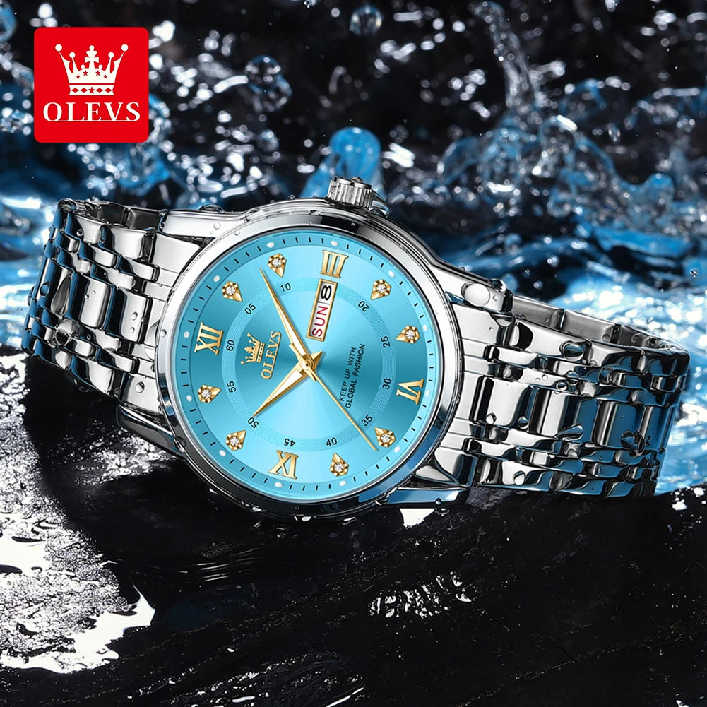 OLEVS 5513 men’s quartz watch – Steel bracelet, water-resistant, backlit display, date and day of the week – Elegant and luxurious watch, original men’s model