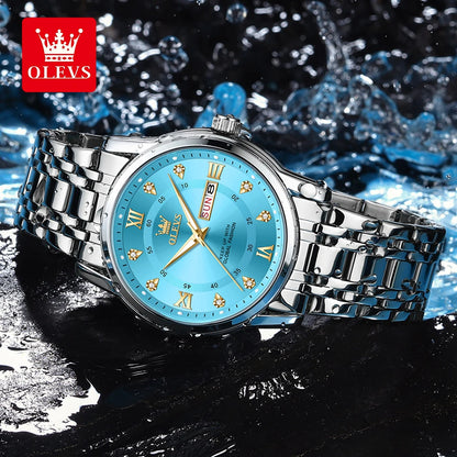 OLEVS 5513 men’s quartz watch – Steel bracelet, water-resistant, backlit display, date and day of the week – Elegant and luxurious watch, original men’s model
