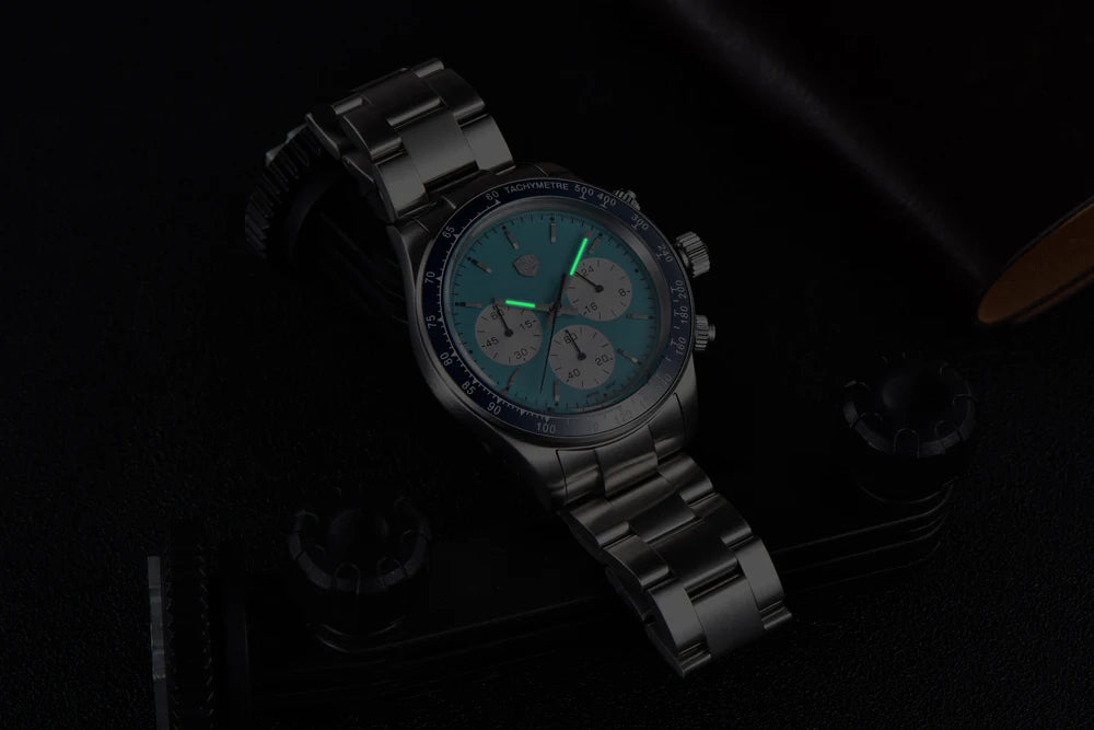 Zegarek męski RollsTimi – luksusowy chronograf kwarcowy, szafirowe szkło z powłoką antyrefleksyjną, wodoodporny, podświetlany – pomysł na prezent dla mężczyzny