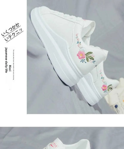 Schuhe 2025 Damen Laufschuhe Frühling Herbst, modisch, weiß, atmungsaktiv, mit bestickten Blumen, Schnürung, lässige Sneaker, Zapatos De Mujer