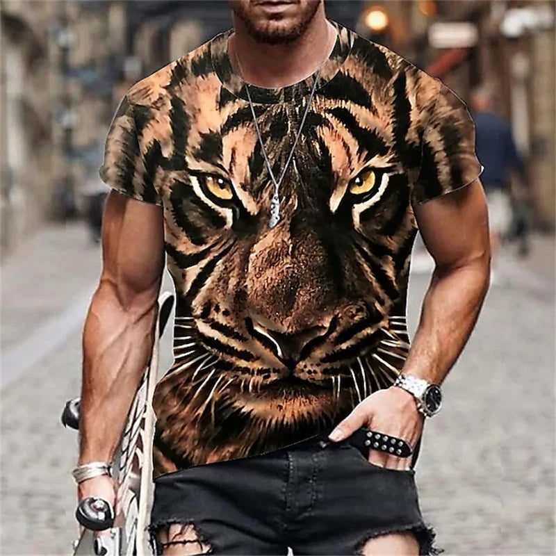 New Fashionable Men's Round-neck Short-sleeved T-shirt 3D Printed Wolf T-shirt Men's Casual Sports Short-sleeved Street Top