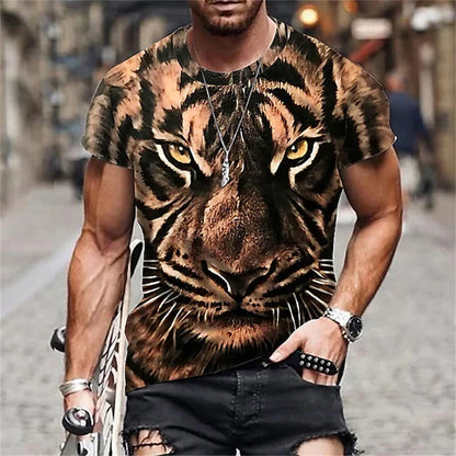 New Fashionable Men's Round-neck Short-sleeved T-shirt 3D Printed Wolf T-shirt Men's Casual Sports Short-sleeved Street Top