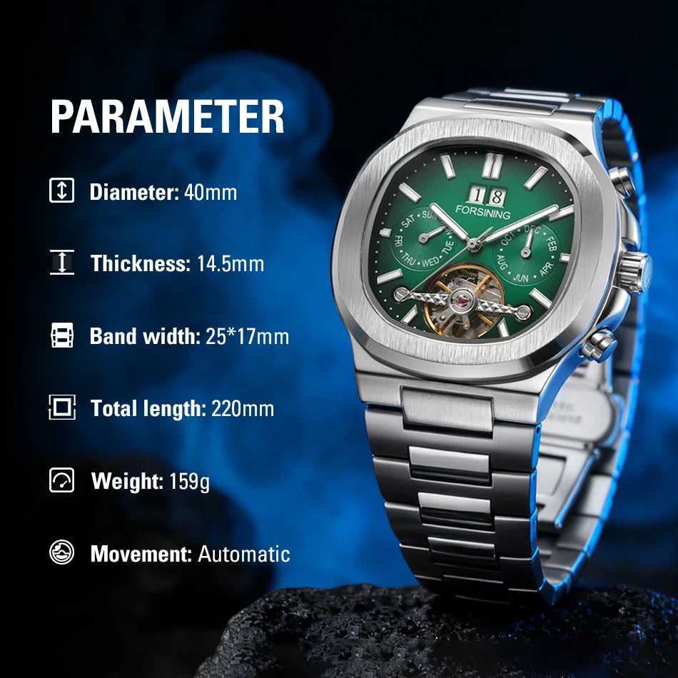 Forsining 481 Military Man Tourbillon Hands Watch Week Date Automatic Mechanical Watches Stainless Steel Clock Relogio Masculino